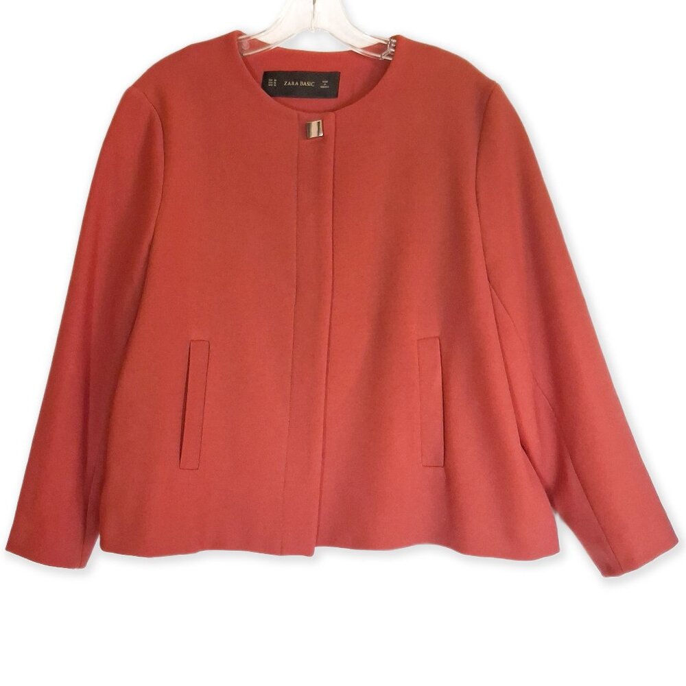Zara Basic Burnt Orange Crop Jacket Snap Front Lo… - image 1